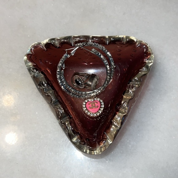 Vintage Armando Jacobino Kumela Triangular Glass Bowl Bubbles Amethyst - Picture 10 of 12